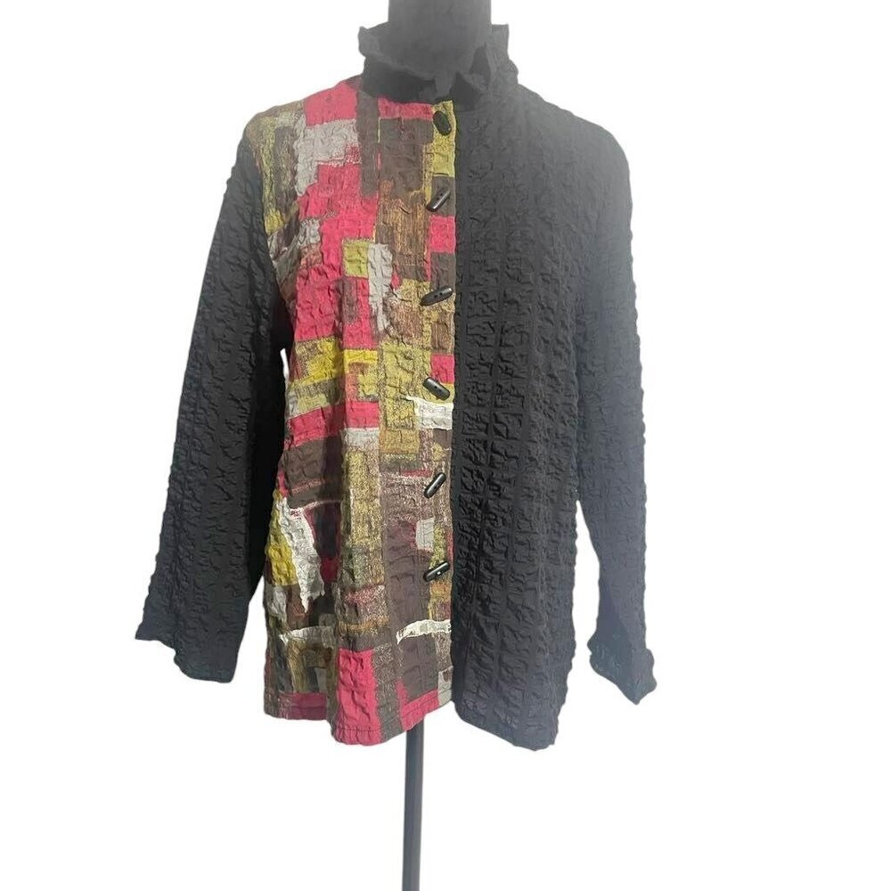 Habitat Size Small  Top Blouse Crinkle Fabric Abstract Art to Wear Boho